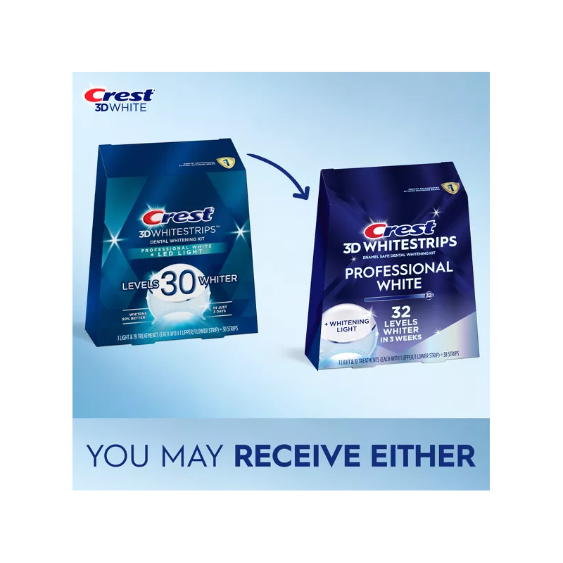 Crest 3D White Whitestrips with Light - Teeth Whitening Kit. Zestaw zawiera 38 pasków wybielających plus jedną lampę.