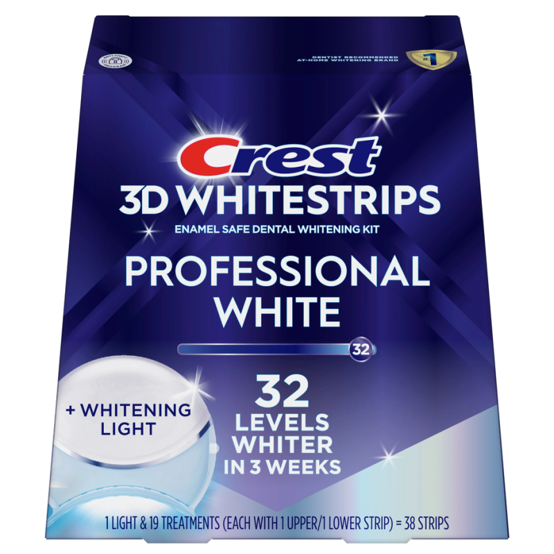 Crest 3D White Whitestrips with Light - Teeth Whitening Kit. Zestaw zawiera 38 pasków wybielających plus jedną lampę.