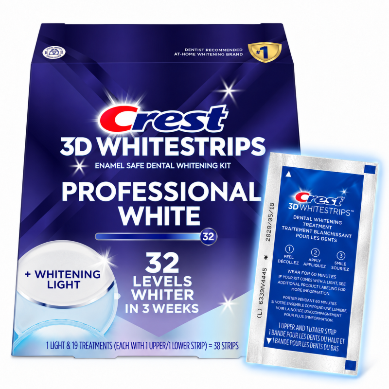 Paski wybielające Crest 3D White Whitestrips with Light – 38 pasków + lampa LED, opakowanie z saszetką