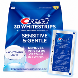 Paski Crest 3D Whitestrips Sensitive + LED Lampa – opakowanie z oryginalną saszetką