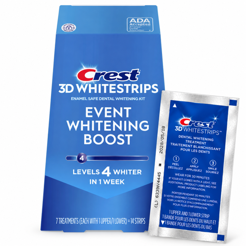 Paski wybielające zęby Crest 3D Whitestrips Pearl Glow – oryginalne opakowanie i saszetka