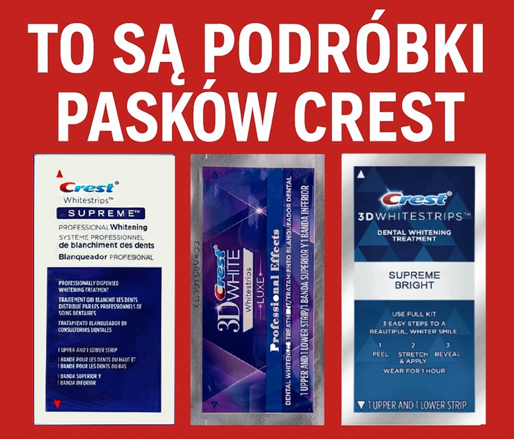 Przykłady podróbek pasków Crest